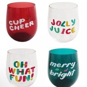 NEW St. Nicholas Square Holiday Cheer Acrylic Christmas Stemless Wine Glass Set